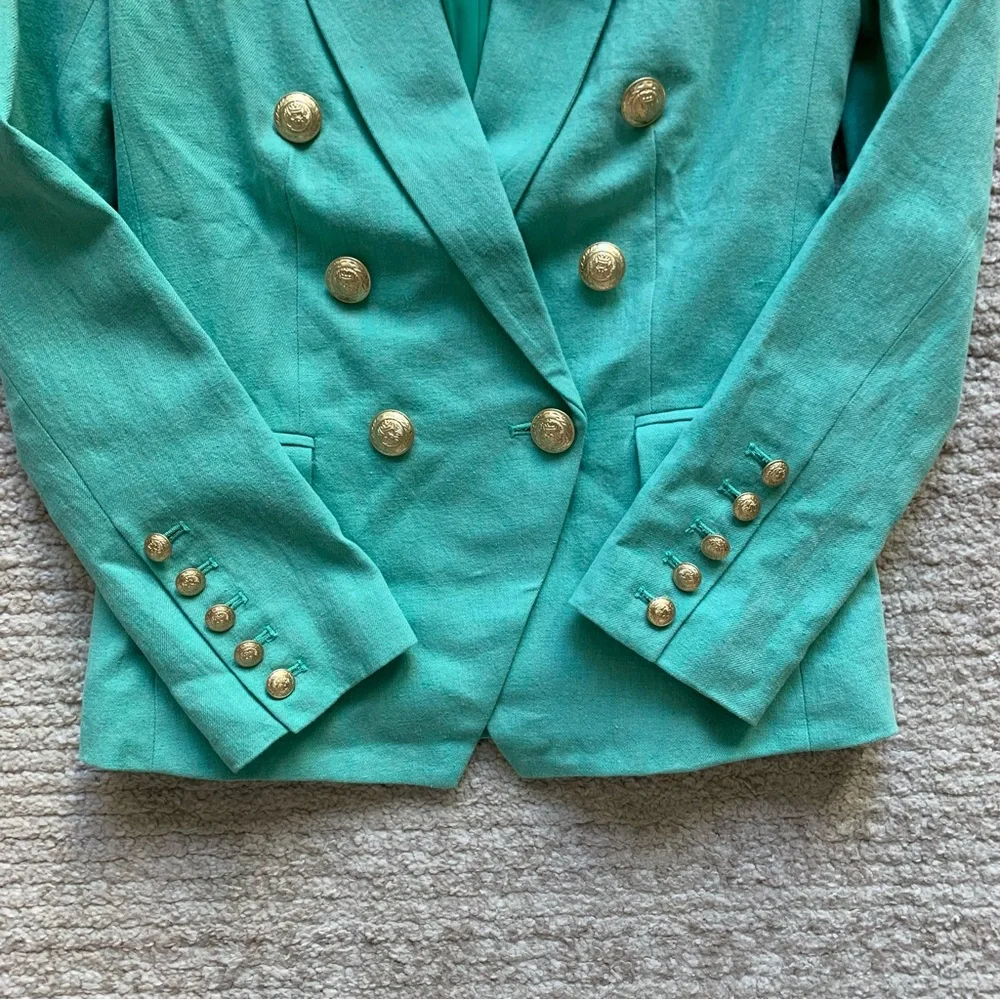L’AGENCE Kenzie Double Breasted Cotton / Linen Blazer Seafoam NWT Size 0 - Picture 3 of 8